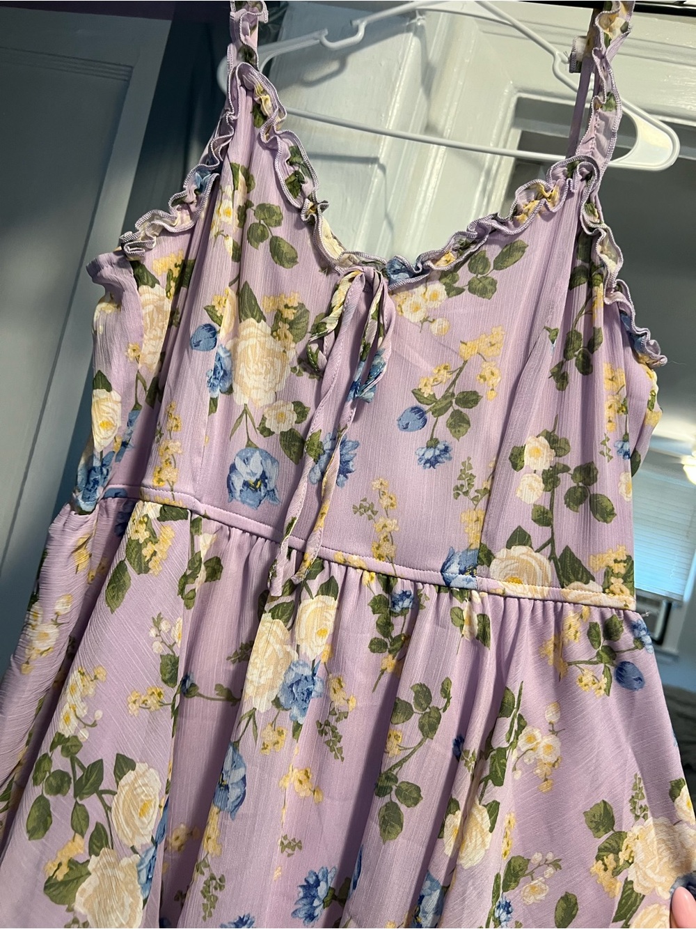 Francesca's Collections Lavender Floral Ruffle Strap Dress